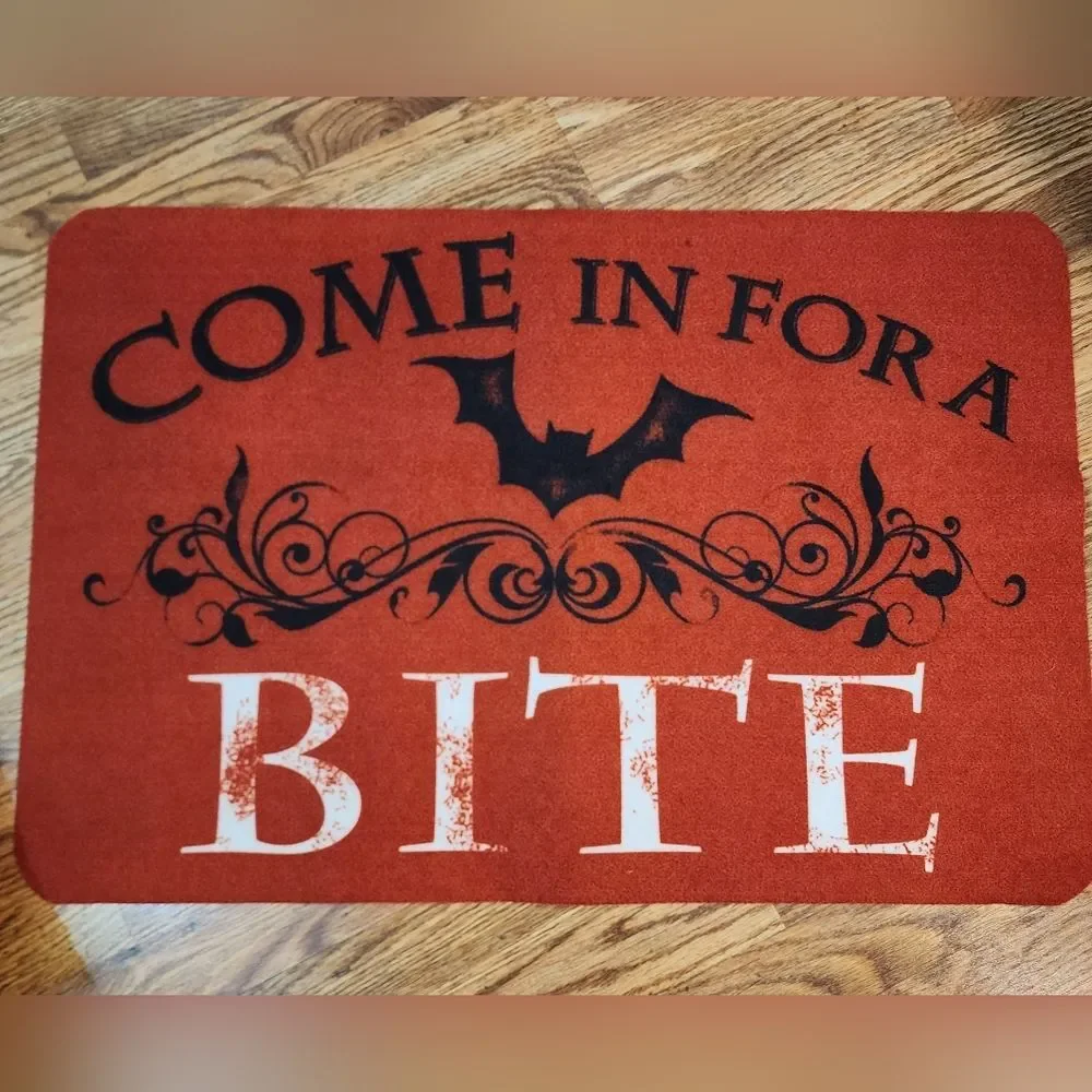 Come In For Bite Halloween Rug and Black Crow Throw Pillow